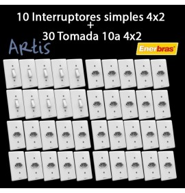 Kit 10 Interruptor Simples + 30 Tomada 10A - Artis