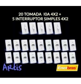 Kit 20 Tomada 10a + 5 Interruptores Simples/ Linha Artis 