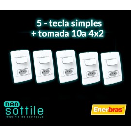 Kit 05 Peças - Conjunto Interruptor Simples + Tomada 10a - Enerbras Neo Sottile