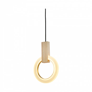 PENDENTE LED OLSON 20X30CM ACRÍLICO, MADEIRA E METAL DOURADO