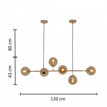 PENDENTE ORTUS 6 L. E14 AMBER - HEVVY  VIDRO E METAL ÂMBAR E DOURADO