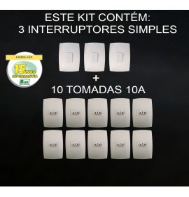 Kit 10 Tomadas 10A + 3 Interruptores Simples - Modular - (HOME BRANCA)